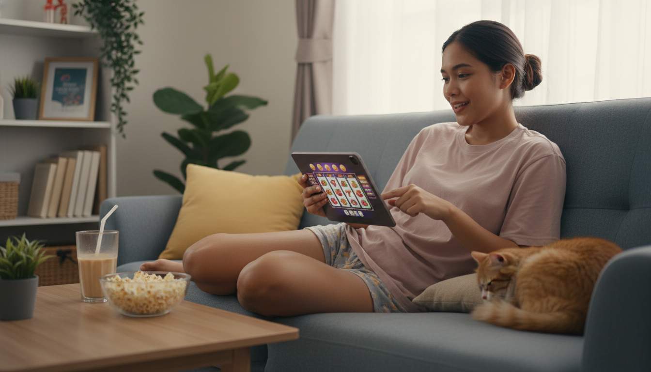Discover the Excitement of Slots Woman enjoying slot games on her phone