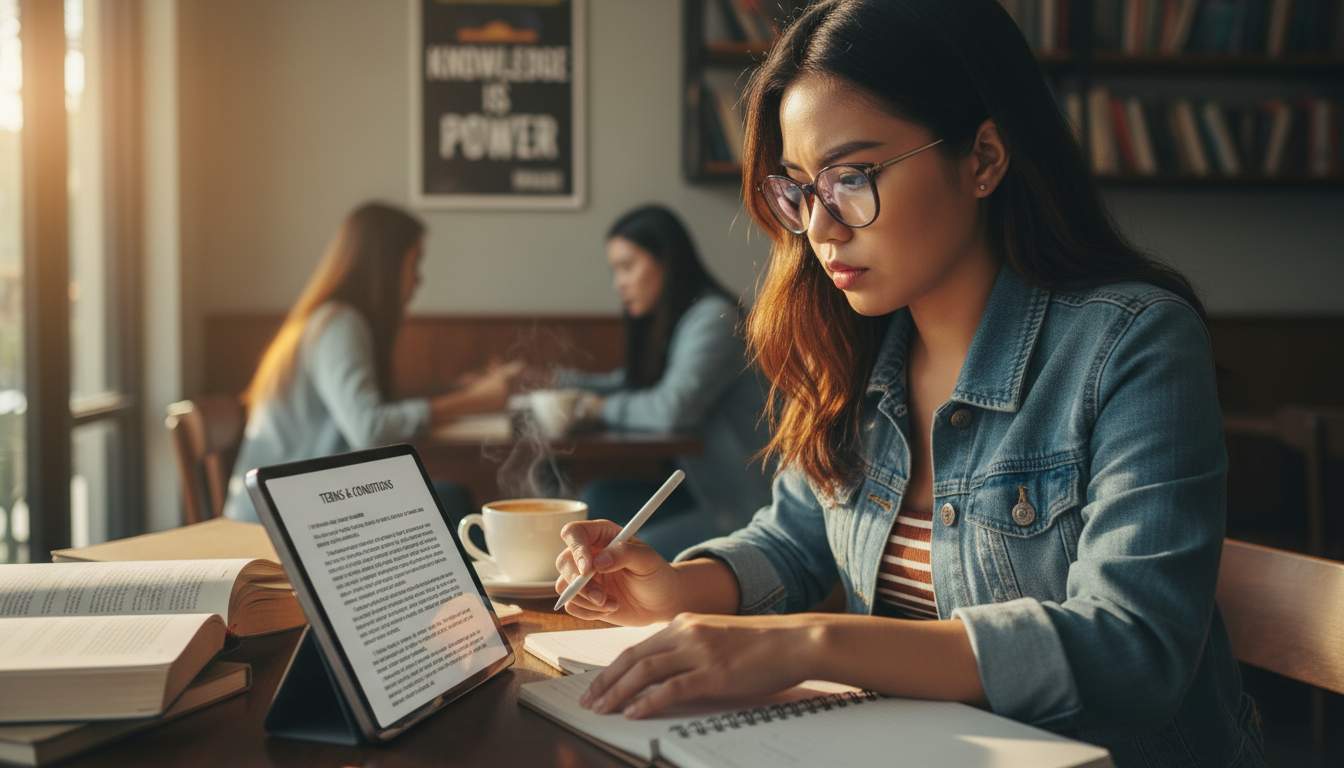 Terms at SuperWin888 Filipino woman reading terms and conditions